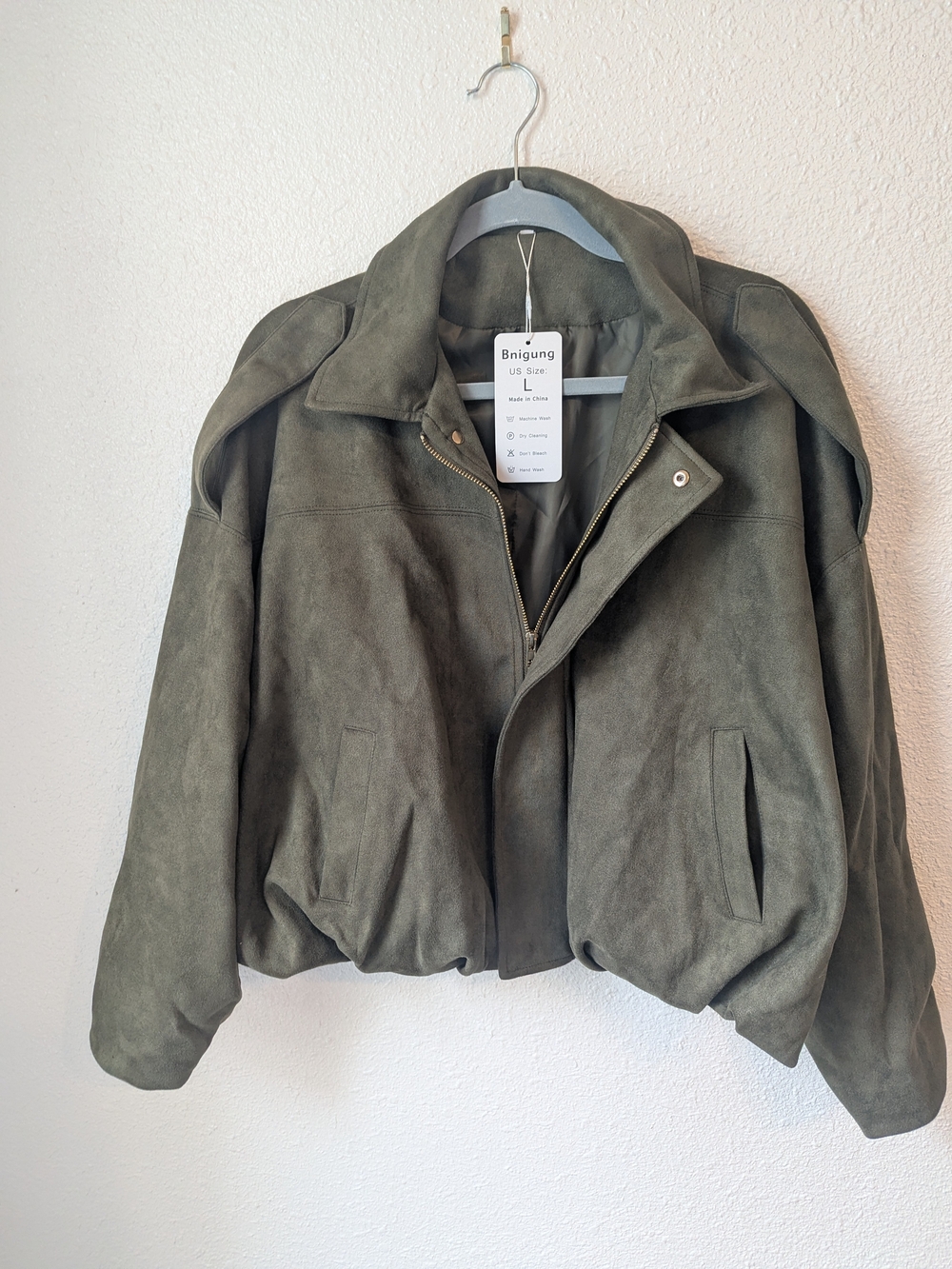 Olive Suede Bomber Jacket - Women